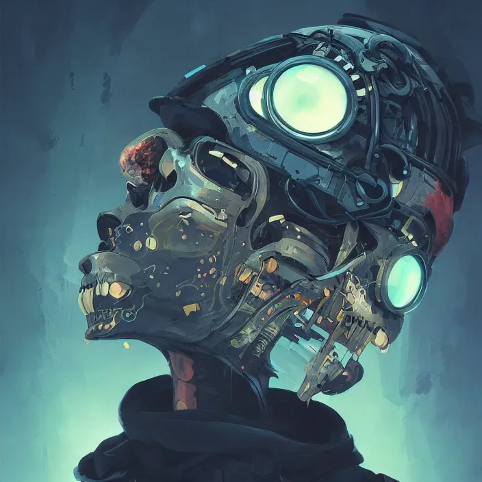 Image similar to a beautiful painting of a cyberpunk skull by sergey kolesov and vania zouravliov and pascal blanche and rhads. in style of colorful comic noir illustration, symmetry, sci fi, hyper detailed. octane render. trending on artstation