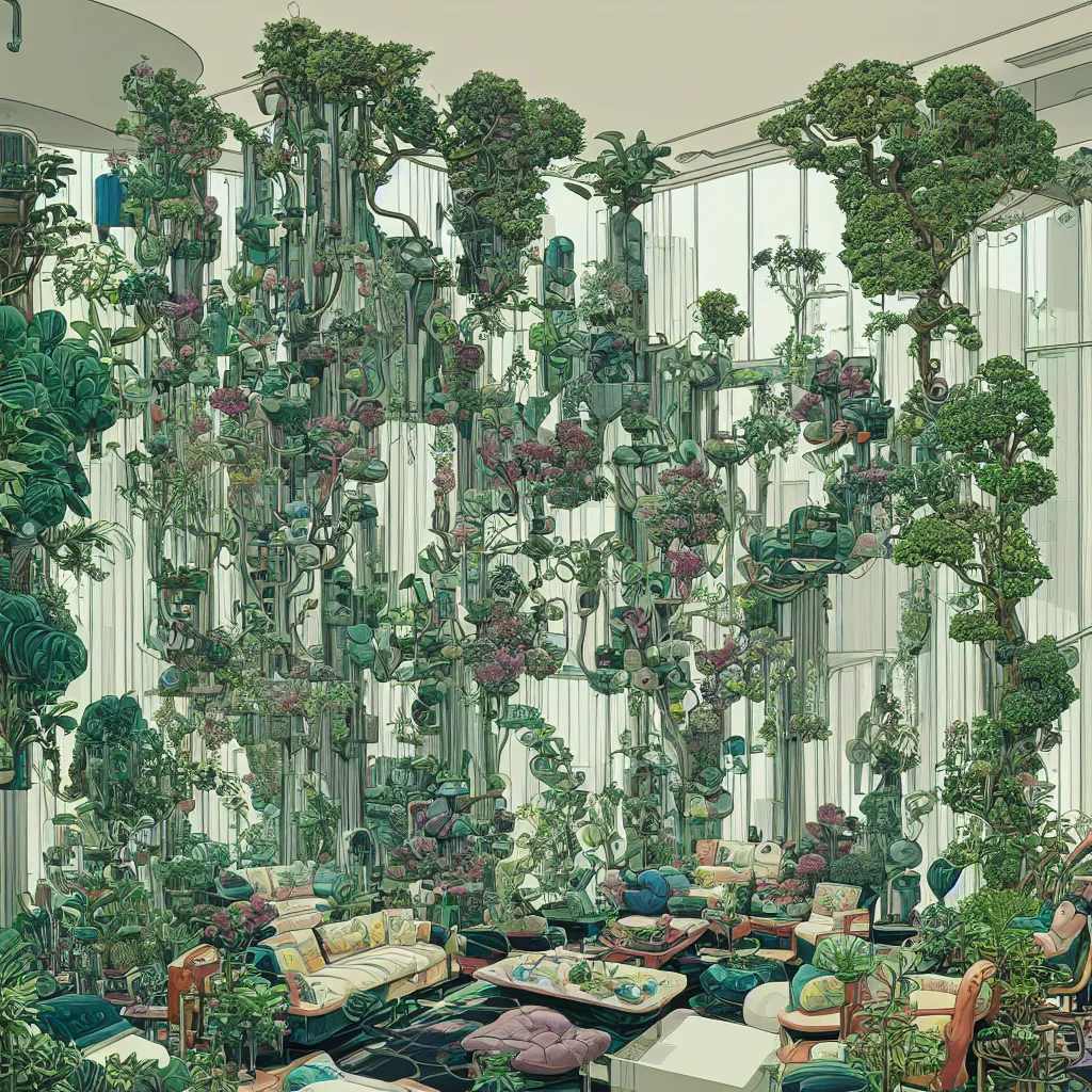 Image similar to luxury living room full of plants and trees by josan gonzalez