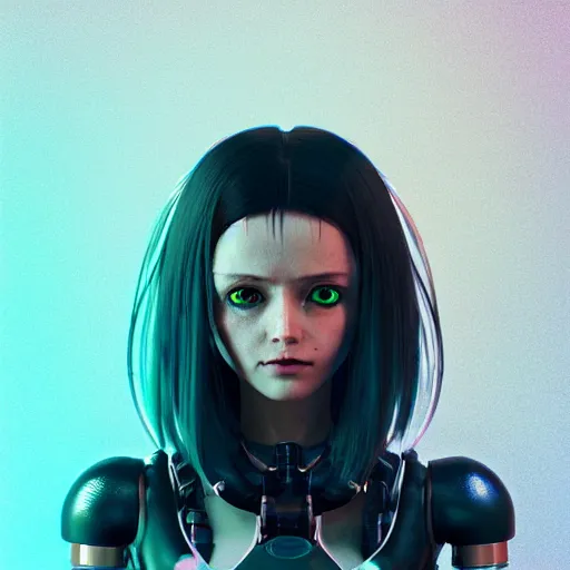 Prompt: A cyberpunk portrait of a cute woman with one robotic eyes, robot, cyborg, detailed, textured, artstation, Blade Runner, Ghost in the Shell, Alita, Battle Angle, Cyberpunk 2077, Pinterest, photorealism, octane render.