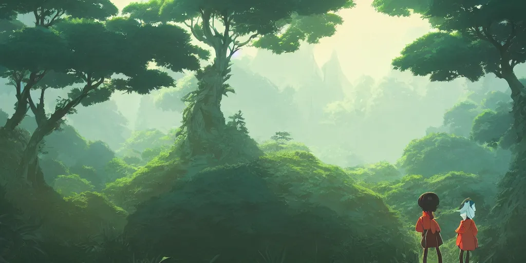 Prompt: ghibli style forest landscape, artstation, elegant, highly detailed, digital painting, concept art, smooth, sharp focus, illustration, art by don bluth and michel ocelot and makoto shinkai and tom whalen and atey ghailan and akihiko yoshida