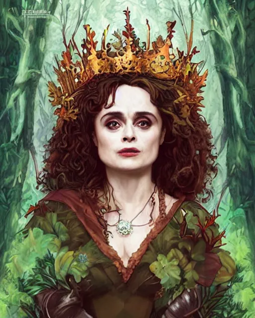 Image similar to helena bonham carter as the queen of the forest, by Fernanda Suarez and ross tran