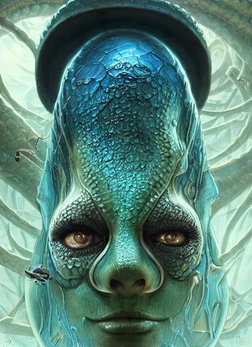 Image similar to aquatic mf doom reptile eyes, blue glowing skin. intricate, elegant, highly detailed, centered, digital painting, artstation, concept art, smooth, sharp focus, illustration, artgerm, tomasz alen kopera, peter mohrbacher, donato giancola, joseph christian leyendecker, wlop, frank frazetta