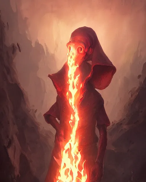 Image similar to tentacled [ squidward ], detailed face, wearing fire nation clothing and practicing firebending outside at susnset, [ greg rutkowski ]