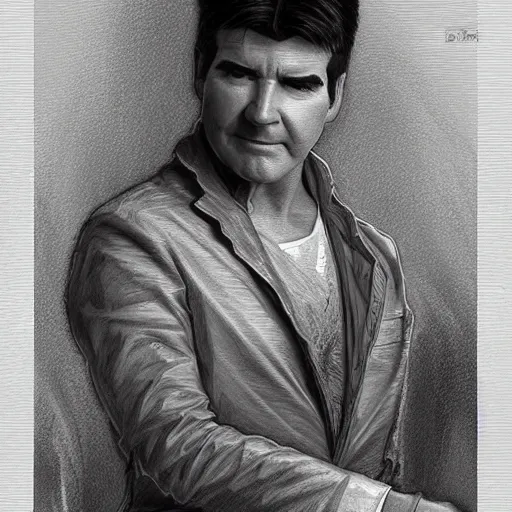 Image similar to amazing lifelike award winning pencil illustration of simon cowell trending on art station artgerm Greg rutkowski alphonse mucha cinematic