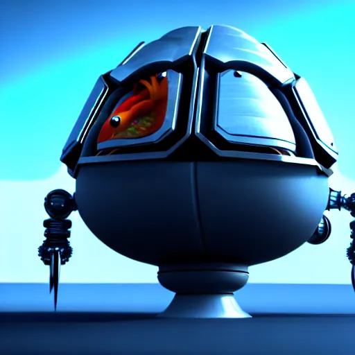 Image similar to a fish bowl mecha, photorealistic 3 d octane render, unreal engine