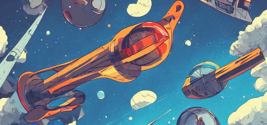 Prompt: one space capsule above the sky in the graphic style of Patrick Gleason, detailed art, trending on Artstation, sharp focus, comic art