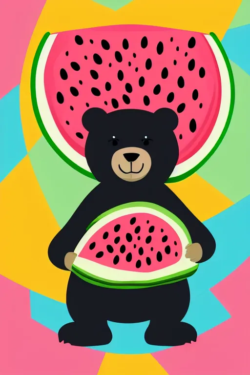 Image similar to Bear holding a watermelon, sticker, colorful, illustration, highly detailed, simple, smooth and clean vector curves, no jagged lines, vector art, smooth