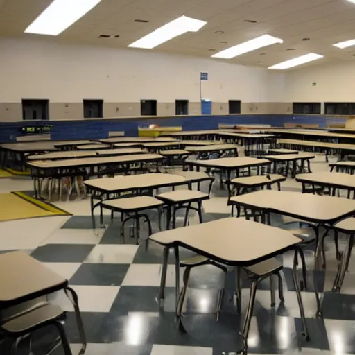 Image similar to a school cafeteria at the end of the universe