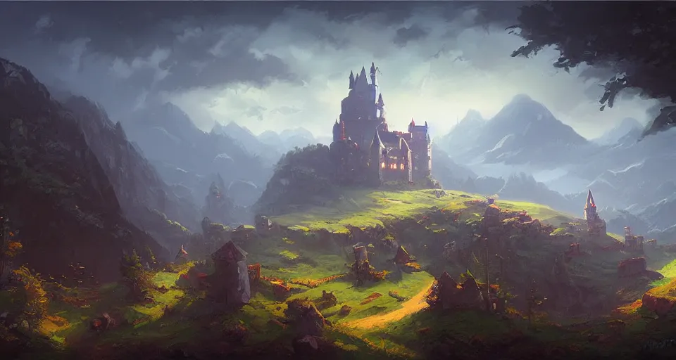 Image similar to a landscape with a castle by Andreas Rocha