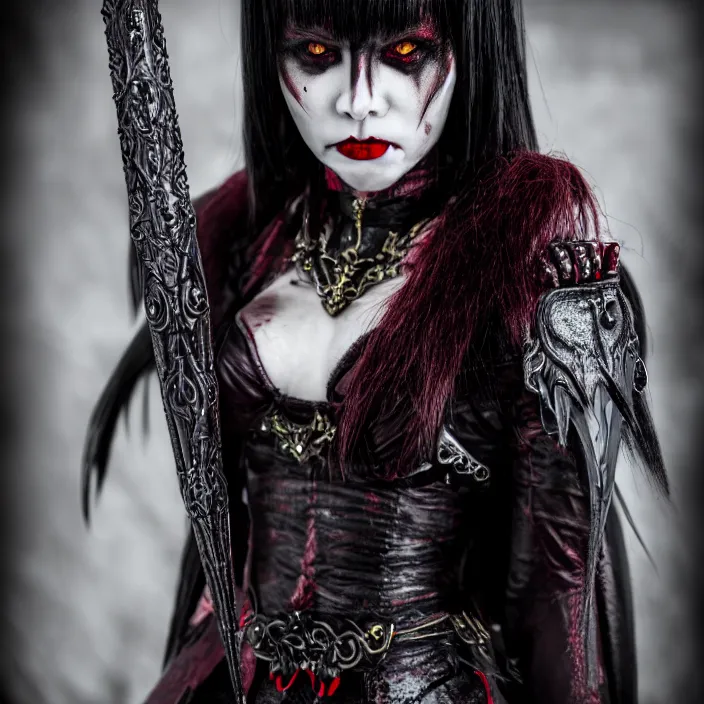 Image similar to full body photograph of a real - life beautiful vampire queen warrior. extremely detailed. dslr. 5 0 mm.