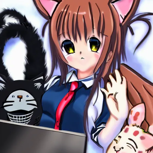 Prompt: Anime catgirl winning at the stock market