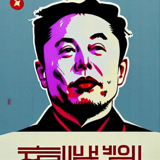 Image similar to elon musk in a north korean socialist propaganda poster