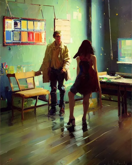 Image similar to school of life, indoor interesting room, ( impressionistic oil painting by malcom liepke ), alexi zaitsev, craig mullins, melinda matyas, tooth wu, wlop, denis sarazhin, bold brushstrokes, highly detailed, award winning, textured, masterpiece