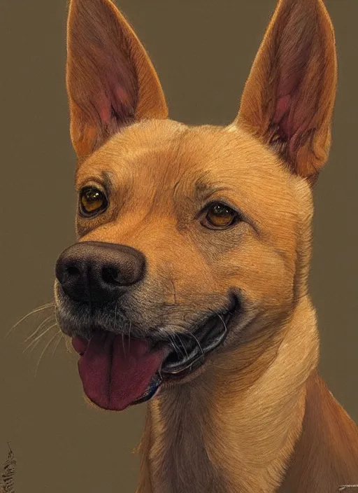 Prompt: portrait of a Carolina dog, highly detailed, centered, solid color background, digital painting, artstation, concept art, smooth, sharp focus, illustration, artgerm, donato giancola, Basil Gogos, Joseph Christian Leyendecker, Les Edwards, Ed Repka, WLOP