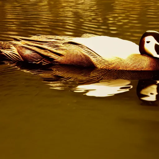 Image similar to Duck in black, film, cinematic, 4k, HD, ultrarealistic