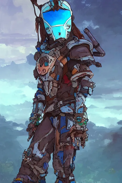 Image similar to combination suit armor aloy horizon forbidden west horizon zero dawn robot ninja mask helmet backpack tribal, art gta 5 comics, official fanart behance hd artstation by jesper ejsing, by rhads, makoto shinkai and lois van baarle, ilya kuvshinov, ossdraws radiating a glowing aura cgi rtx 2 0 2 2