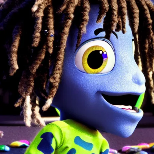 Prompt: a cinematic film still from a 2022 Pixar movie starring Lil Uzi Vert, in the style of Pixar, shallow depth of focus