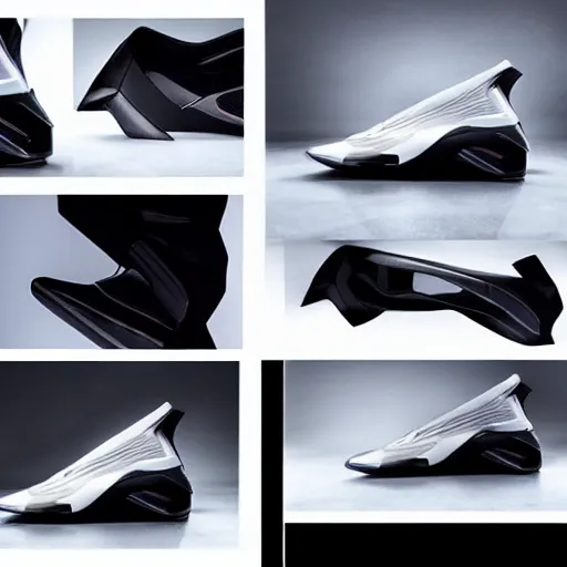 Prompt: futuristic sneakers based off bmw 8 i, insanely integrate, award winning photo for fashion magazine, studio light