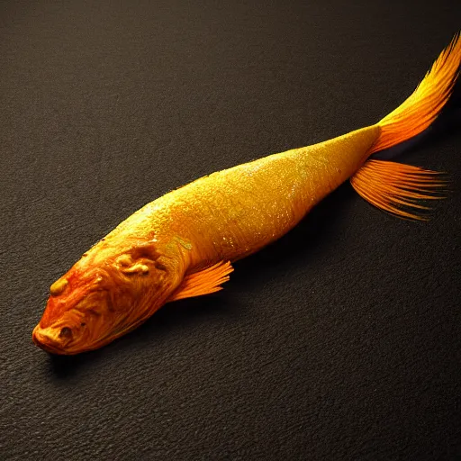 Image similar to Golden fish strip dancer hyperrealistic, octane render, dynamic lighting