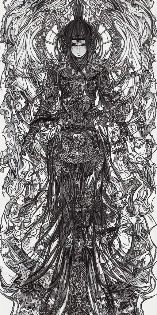 Prompt: a mage from final fantasy 14, intricate, amazing line work, cosmic, psychedelic.
