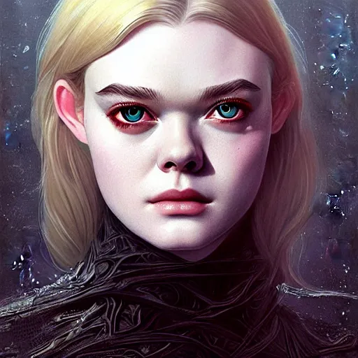 Image similar to symmetry!! portrait of elle fanning as sniperwolf, horror, fashion, dark!! intricate, elegant, textured, highly detailed, digital painting, artstation, concept art, smooth, sharp focus, illustration, art by artgerm and frank frazetta and peter paul rubens