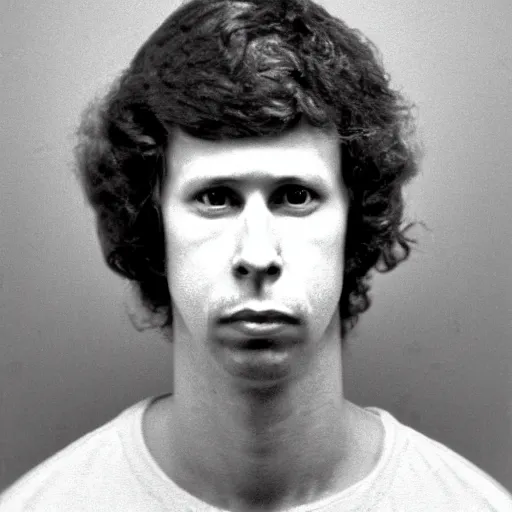 Image similar to Mugshot Portrait of Napoleon Dynamite, taken in the 1970s, photo taken on a 1970s polaroid camera, grainy, real life, hyperrealistic, ultra realistic, realistic, highly detailed, epic, HD quality, 8k resolution, body and headshot, film still, front facing, front view, headshot and bodyshot, detailed face, very detailed face