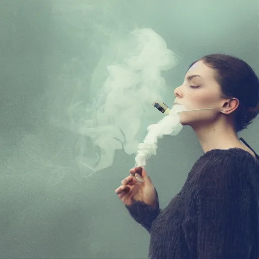 Prompt: a beautiful photo of a smoking person. smoke. impressionism. matte painting. octane render