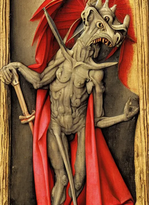 Image similar to red devil Gargoyle, Medieval painting by Jan van Eyck, Hieronymus Bosch, Florence