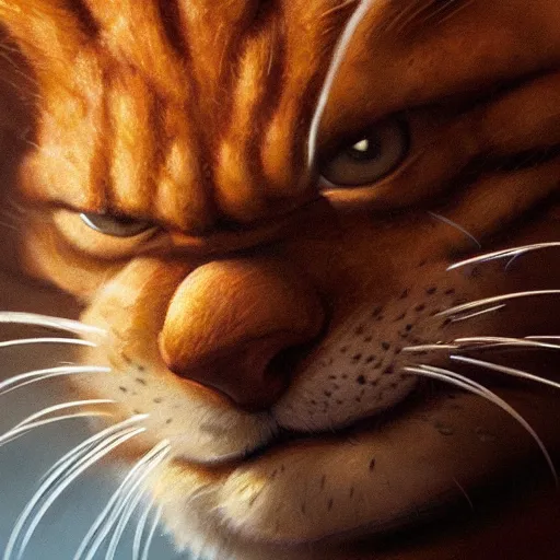 Image similar to close up of garfield realistic shaded, fine details, realistic shaded lighting poster by greg rutkowski