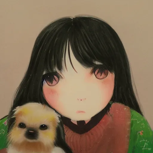 Image similar to a dog and a girl by kei toume