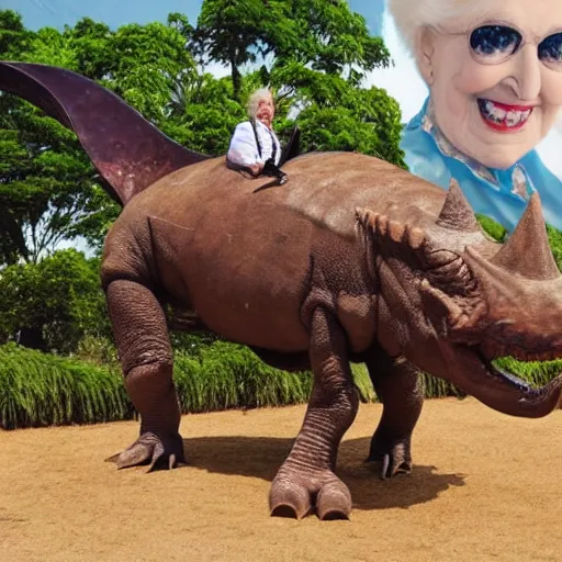 Image similar to mirtha legrand riding a triceratops