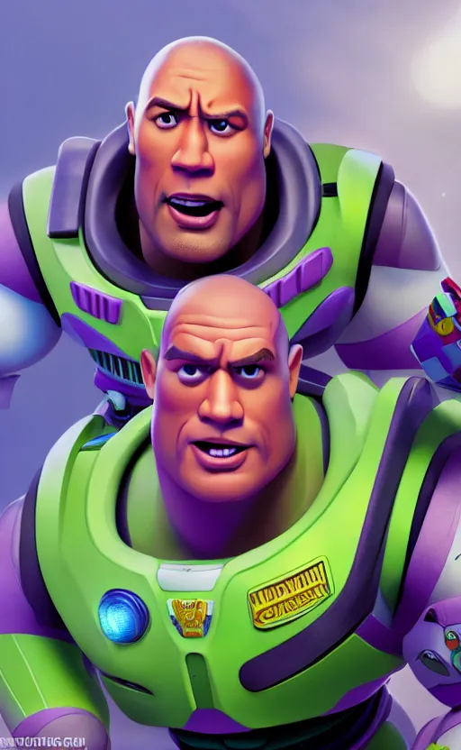 Image similar to dwayne johnson as buzz lightyear, dynamic lighting, photorealistic fantasy concept art, trending on art station, stunning visuals, creative, cinematic, ultra detailed