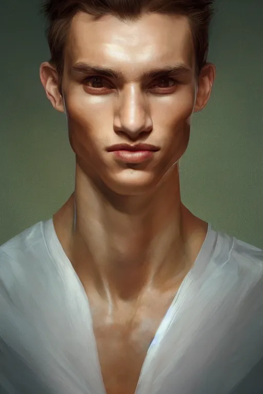 Image similar to stunningly handsome, ballet dancer in jungle, symmetrical face, golden hour, smooth, focus, highly detailed, hyper realistic, dramatic lighting, elegant, intricate, concept art, art by wlop, mars ravelo, greg rutowski, artstation