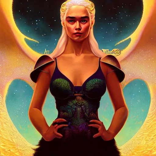 Image similar to cosmic lofi daenerys targaryen portrait, queen of dragons, fire flaming serpent, Pixar style, by Tristan Eaton Stanley Artgerm and Tom Bagshaw.