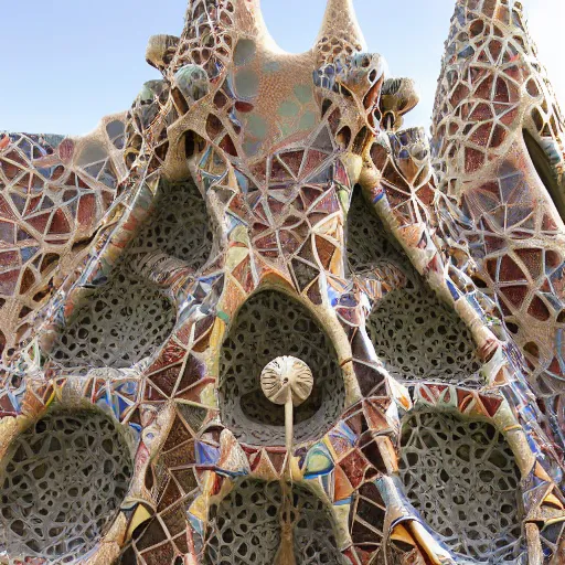 Prompt: visionary architecture by antoni gaudi, john stephens, alex gray