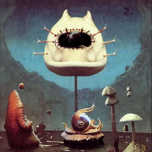 Image similar to anglerfish fused with cat, clay toadstool snail concept art anatomy, action pose, very coherent and colorful high contrast masterpiece by norman rockwell franz sedlacek hieronymus bosch dean ellis simon stalenhag rene magritte gediminas pranckevicius, dark shadows, sunny day, hard lighting, reference sheet white! background