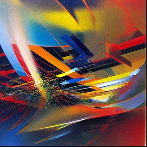 Image similar to abstract art representing momentum, oil painting by john berkey and gabriel dawe, masterwork