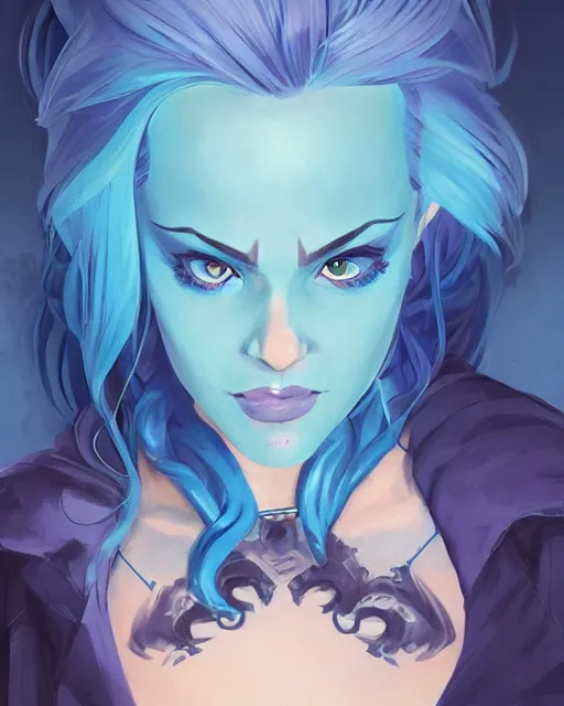 Image similar to beautiful female blue hair tattoo symmetrical face eyes full length fantasy art Video game icon, 2d game art gta5 cover , official fanart behance hd artstation by Jesper Ejsing, by RHADS, Makoto Shinkai and Lois van baarle, ilya kuvshinov, rossdraws