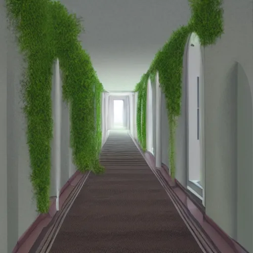 Image similar to overgrown hallway immaculate scale matte painting