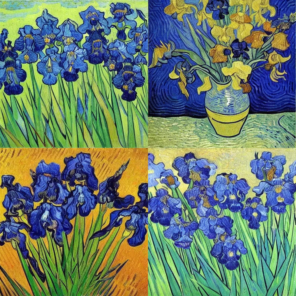 Prompt: Irises painting by Van Gogh