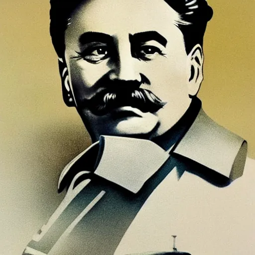 Image similar to poster, stalin at mcdonald's art in color, art in 4 k