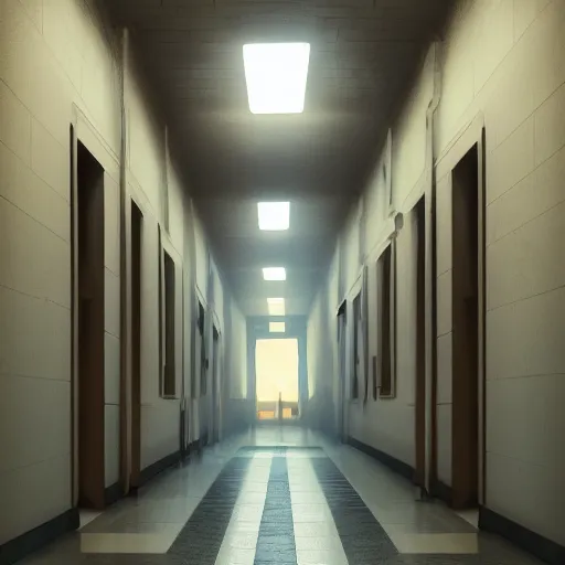 Prompt: school hallway, matte painting by sylvain sarrailh, artstation