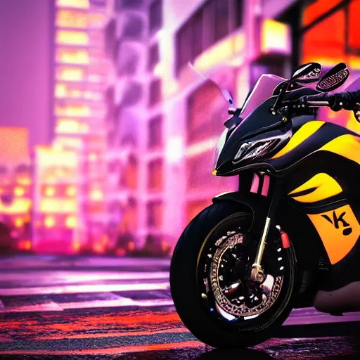 Prompt: sportbike rider standing in a city, rain, 4k, (synthwave), trending on artstation,