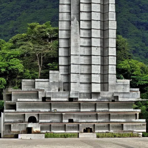 Prompt: a super tall indian temple designed by corbusier