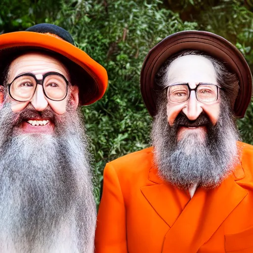 Prompt: UHD candid photo of two Rabbis with orange skin, accurate faces, UHD, photorealistic, correct faces, photo by Annie Leibowitz