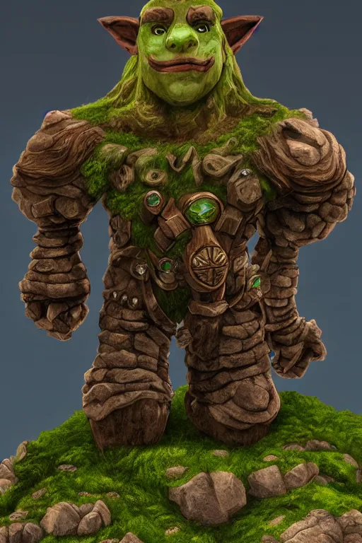 Image similar to zelda fantasy art giant golem troll wood rock greeble gemstone, global illumination ray tracing hdr fanart arstation by sung choi and eric pfeiffer and gabriel garza and casper konefal