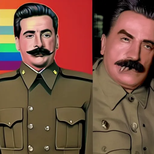 Prompt: lgbt art, tom of finland style, stalin, with lenin, in billy herrington body, art in 4 k, high quality