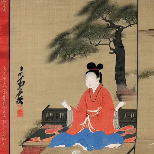 Prompt: the Chinese ancient painting of a lady drinking beer in Tang Dynasty , by Han Xizai