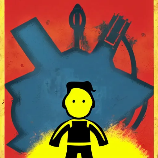 Prompt: fallout 4 info poster of vault boy holding uranium