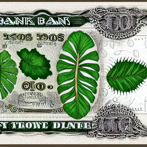 Image similar to drawing of plants in bank note style